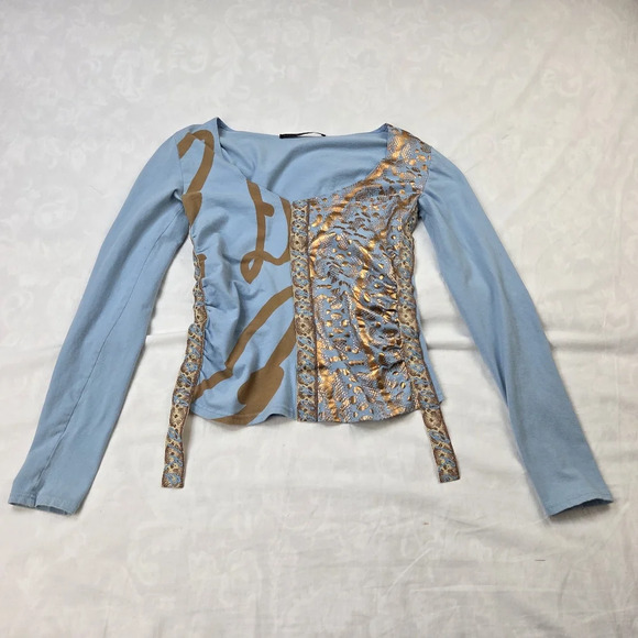 Le Jean De Marithe+Francois Girbaud Blue/Gold Stretch Top Size S?(no tag size) - Picture 8 of 11